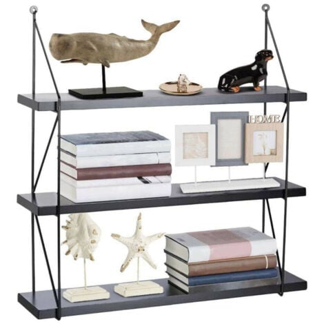 TrAdE Shop Traesio - Libreria Mensole Scaffale Parete Design Moderna Legno Metallo 3 Ripiani Nero -