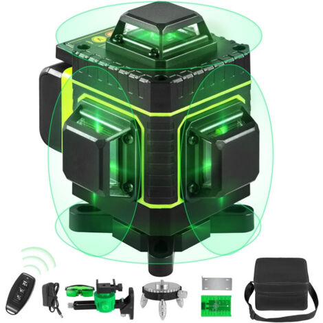 TrAdE Shop Traesio - Livella Laser A Verde 16 Linee Autolivellante 4x360° Con Base Di Treppiede -