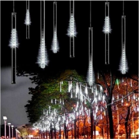 TrAdE Shop Traesio - Luci Di Natale Esterno Natalizi Led Effetto Pioggia Stella Cadente Bianco Freddo -