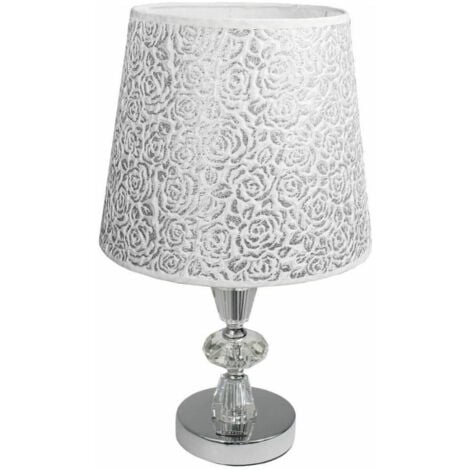 TrAdE Shop Traesio - Lume Da Comodino Moderno Abat Jour Lumetto Tavolo Acciaio Paralume Glitter D19a -