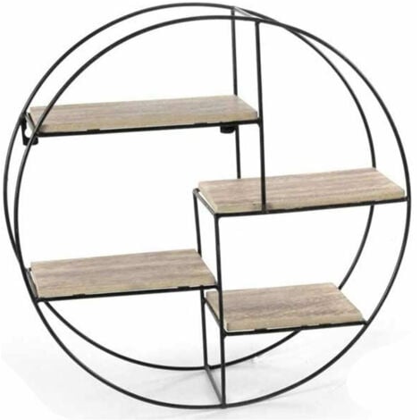 TrAdE Shop Traesio - Mensola Parete Rotonda 4 Mensole Ripiani Design Moderno Scaffale Legno Metallo -