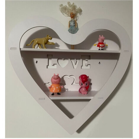 TrAdE Shop Traesio - Mensola Scaffale Da Parete A Forma Di Cuore Con Scritta Love A 2 Ripiani Camera Corridoio -