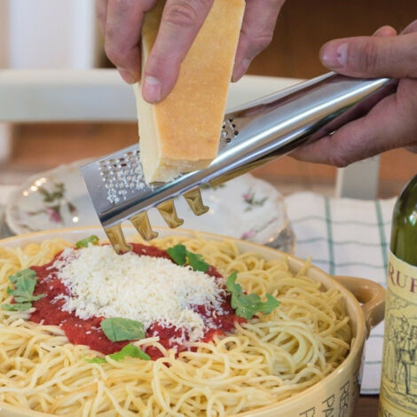 TrAdE Shop Traesio - Mestolo Pasta Spaghetti Con Grattugia 2in1 Acciaio Formaggio Verdure Cucina -