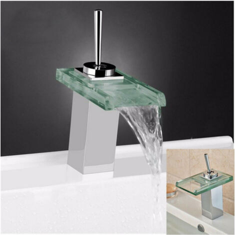 TrAdE Shop Traesio - Miscelatore Monocomando Rubinetto Cascata Vetro Rubinetteria Lavabo Bagno -
