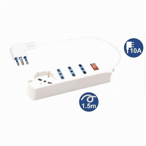 TrAdE Shop Traesio - Multipresa 1 Presa Universale Schuko+3 Bipasso 10/16a Spina 10a Cavo 1.5mt 80083 -