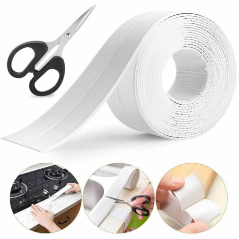TrAdE Shop Traesio - Nastro Sigillante Pieghevole Impermeabile Antimuffa Per Bagno Cucina 3.4 Mt Bianco -