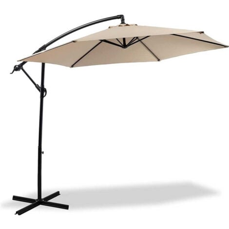 TrAdE Shop Traesio - Ombrellone Giardino Decentrato 3x3 Con Pendente Palo Alluminio Gazebo Antivento - Bianco