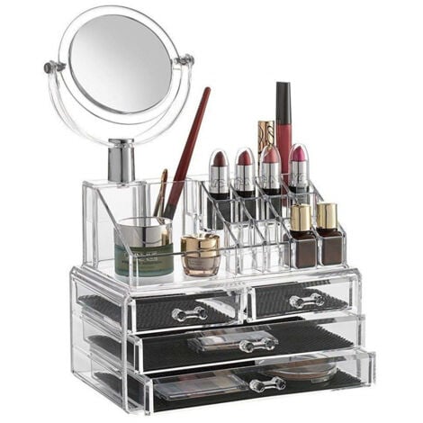 TrAdE Shop Traesio - Organizzatore Porta Cosmetici Make Up Specchio Espositore Organizer 16 Comparti -