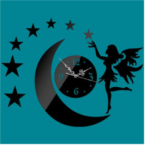TrAdE Shop Traesio - Orologi Da Parete Adesivo Orologio Moderno Per Bambina Con Fata Luna Effetto Specchio -