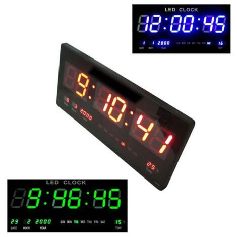 TrAdE Shop Traesio - Orologio Digitale Da Parete A Muro Led Blu Rosso Verde Datario Temperatura Data -