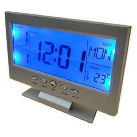 TrAdE Shop Traesio - Orologio Sveglia Temperatura Calendario Da Tavolo Lcd Allarme Sonoro Illuminato -