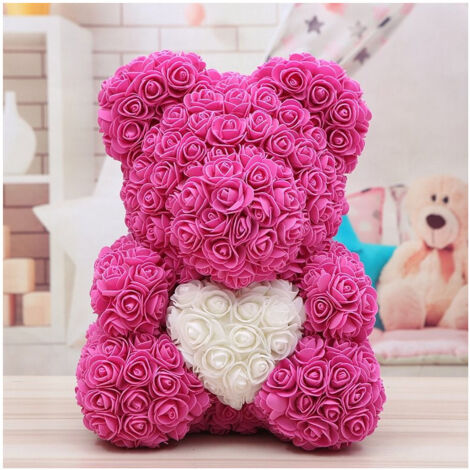 TrAdE Shop Traesio - Orsacchiotto Orsetto Orso Di Rose Con Fiori Da 40cm Rosa Con Cuore Bianco -