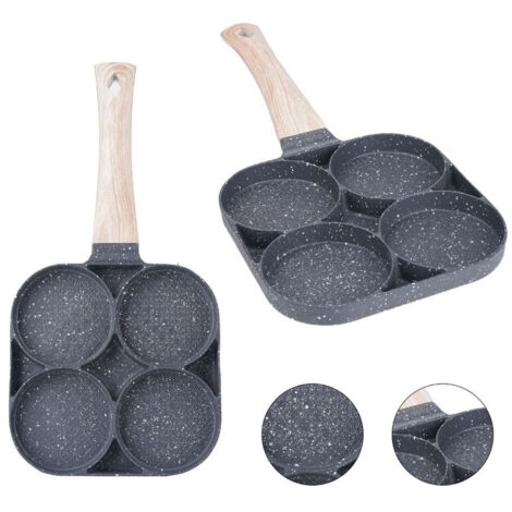 TrAdE Shop Traesio - Padella Antiaderente A 4 Fori Per Uova Pancake Manico In Legno Accessori Cucina 624386 -