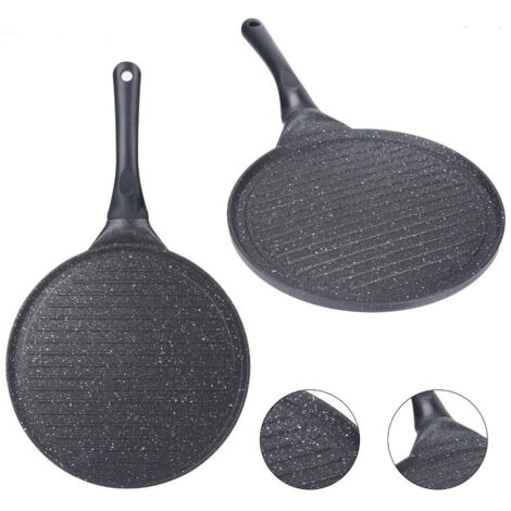 TrAdE Shop Traesio - Padella Antiaderente Piastra Griglia Tonda Per Carne Verdure Nera Accessori Cucina 624390 -