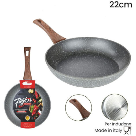 TrAdE Shop Traesio - Padella Rivestimento Antiaderente Antigraffio Per Induzione Manico Legno Da ø 18 A 26 Cm -    -diametro 22cm   -