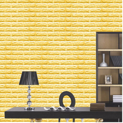 TrAdE Shop Traesio - Pannello Spugna 3d Giallo Adesivo Pareti Sfondo Effetto Muro Mattoni 70x77cm -