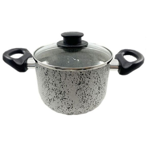 TrAdE Shop Traesio - Pentola 16cm Antiaderente Antigraffio 7 Strati 2 Manici Con Coperchio In Vetro 032871m -