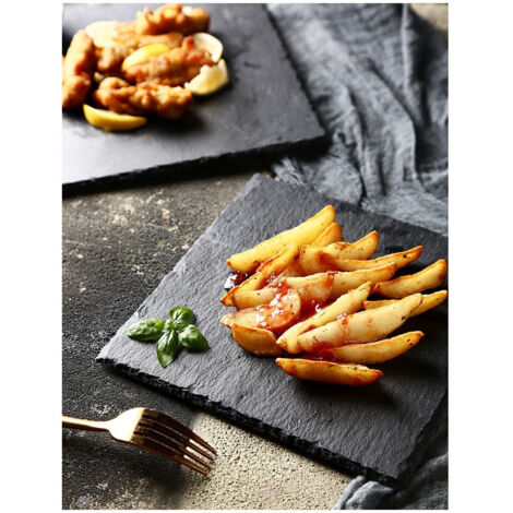 TrAdE Shop Traesio - Piatto In Pietra Ardesia 35x35 Cm Portata Per Cibi Caldi Freddi Aperitivi Finger -