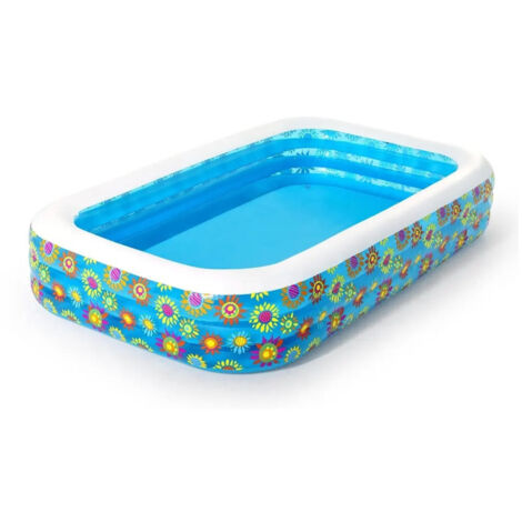TrAdE Shop Traesio - Piscina Gonfiabile Family Rettangolare A 3 Anelli Decoro Fiori 305x183x56 Cm 54121 -