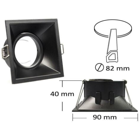 TrAdE Shop Traesio - Porta Faretto Incasso Supporto Faretto Orientabile Quadrato Gu10 Foro 82 Mm P14 - Nero
