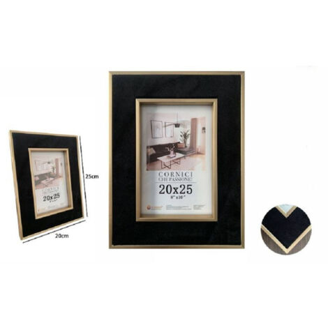TrAdE Shop Traesio - Portafoto Cornice Per Foto Poster Quadri Tele 20x25 Cm Nera Con Bordi Oro 70303 -