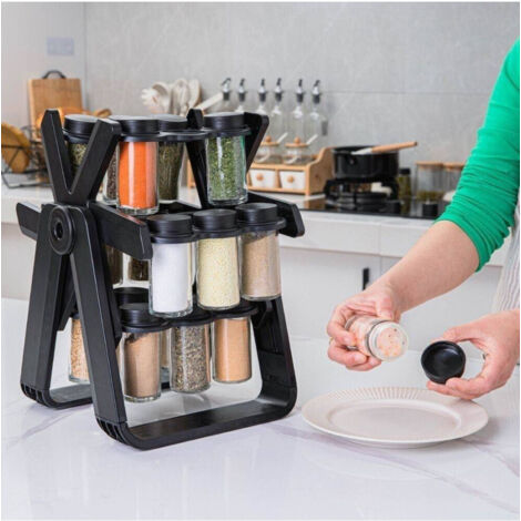 TrAdE Shop Traesio - Portaspezie Girevole A 360° Con 18 Barattoli Spezie Da Cucina Con Supporto Ruota -
