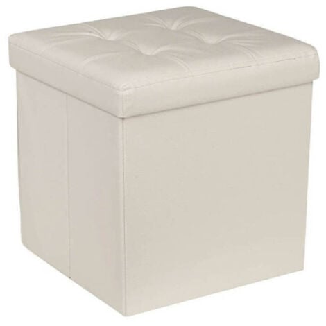 TrAdE Shop Traesio - Pouf Contenitore Ecopelle Cubo Pieghevole 35x35x35 Cm Beige 4 Punti Trapuntato -
