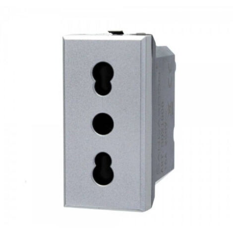 TrAdE Shop Traesio - Presa Bipasso 2p+t 10/16a Colore Silver Grigia Compatibile Bticino Axolute -
