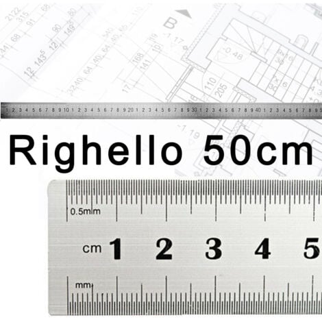 TrAdE Shop Traesio - Righello Metro 1mm A 50cm Metallo Acciaio Riga Multifunzione Segnatura Cm E Inch -