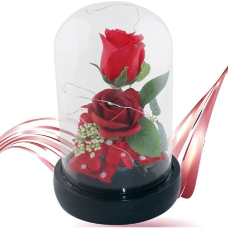 TrAdE Shop Traesio - Rosa Eterna Incantata La Bella E La Bestia In Cupola Con Base Pvc E Luci A Led -