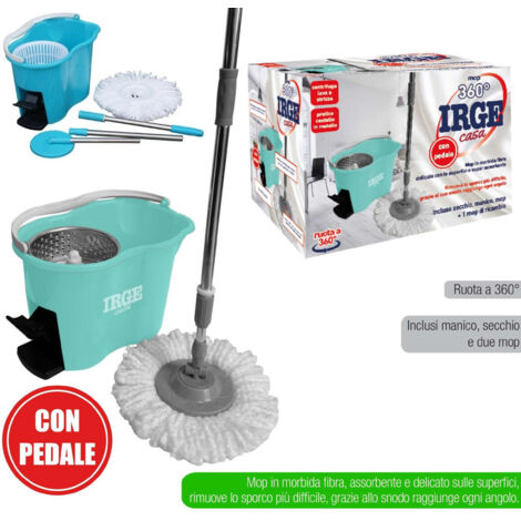 TrAdE Shop Traesio - Rotating Roto Mop Mocio Rotante In Microfibra Con Secchio Strizzatore Filtrante -