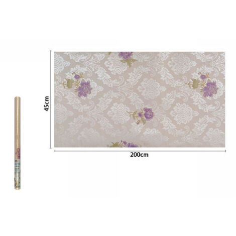 TrAdE Shop Traesio - Rotolo Pellicola Adesiva Pvc Damascato Con Fiori Viola 45cmx2mt Mobili 71219 Casa -