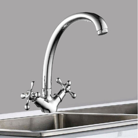 TrAdE Shop Traesio - Rubinetto Cucina Lavabo Monoforo Ottone Cromato Lucido Miscelatore Doppio Comando -