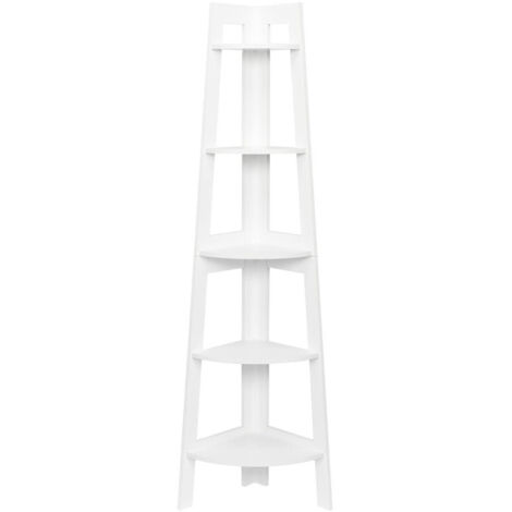 TrAdE Shop Traesio - Scaffale Angolare A 5 Ripiani Mobile In Legno Arredo Per La Casa Colore Bianco -