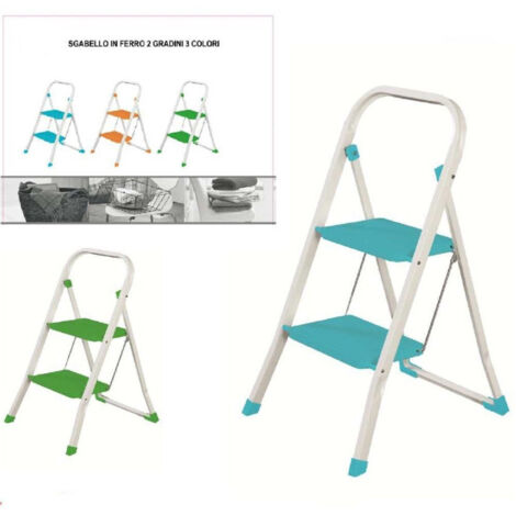 TrAdE Shop Traesio - Scala Sgabello In Ferro Colorato 2 Gradini Azzurro - Verde - Arancione Pratiko -