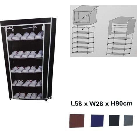 TrAdE Shop Traesio - Scarpiera 5 Ripiani Salvaspazio Copertura Antipolvere 58x28x90cm Organizer -