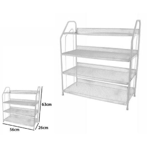 TrAdE Shop Traesio - Scarpiera Porta Scarpe 4 Ripiani Piani In Metallo Bianco Mobile Salvaspazio -