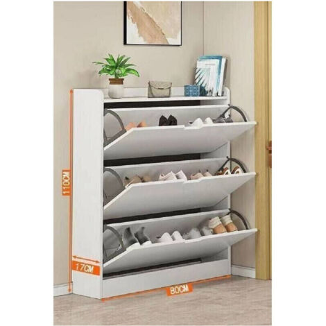 TrAdE Shop Traesio - Scarpiera Salvaspazio Mobile Porta Scarpe 3 Ante A Ribalta In Bianco 110x80x17cm -