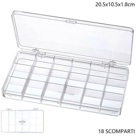 TrAdE Shop Traesio - Scatola Portaoggetti 18 Scomparti Pratico Contenitore Misura 20.5x10.5x1.8 Cm -