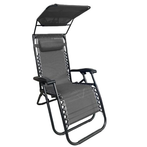 TrAdE Shop Traesio - Sedia Sdraio Con Parasole In Textilene Reclinabile Pieghevole Con Poggiatesta 483015 - Grigio