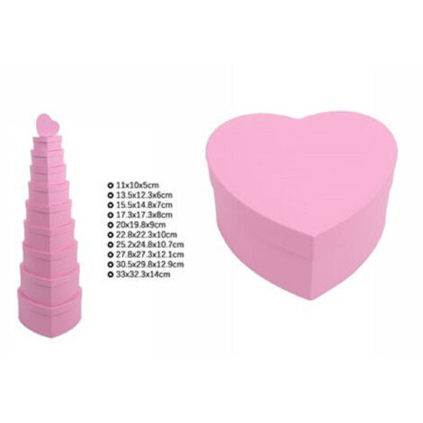 TrAdE Shop Traesio - Set 10 Pz Scatole Box Per Regali Varie Misure Matrioska Forma Cuore Rosa 71958 -
