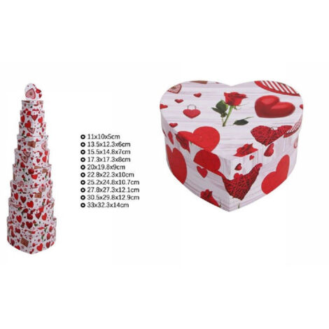 TrAdE Shop Traesio - Set 10 Pz Scatole Regali Varie Misure Matrioska Forma Cuore Fantasia Cuori 71971 -