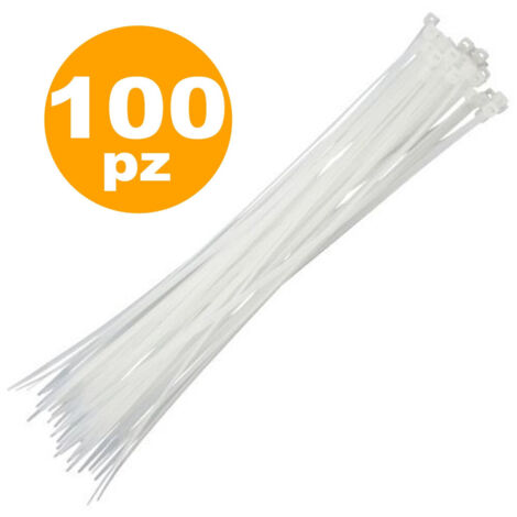 TrAdE Shop Traesio - Set 100 Fascette Autostringenti 4.8x250mm Auto Stringenti Bianco Trasparente -