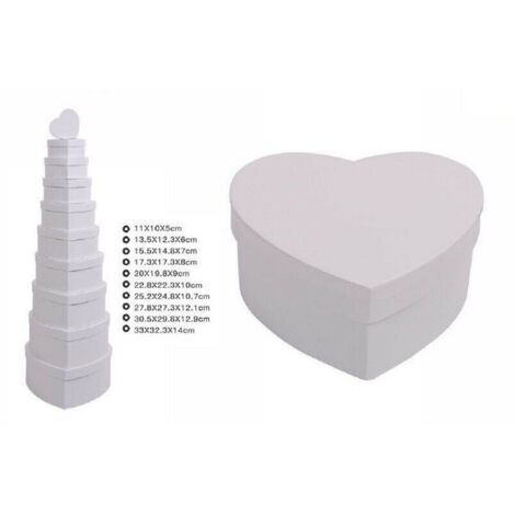 TrAdE Shop Traesio - Set 10pz Scatole Box Per Regali Varie Misure Matrioska Forma Cuore Bianco 71960 -