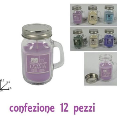 TrAdE Shop Traesio - Set 12 Candele Profumate In Barattolini Vetro Con Manico Varie Fragranze -