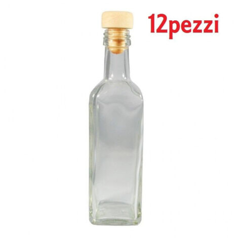 TrAdE Shop Traesio - Set 12 Pezzi Bottiglie Bottigline Vetro Trasparente Mary Con Tappo 60cc -