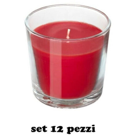 TrAdE Shop Traesio - Set 12 Pezzi Candele In Bicchiere Rosse Fragranza Fragola Rilassante Cera -