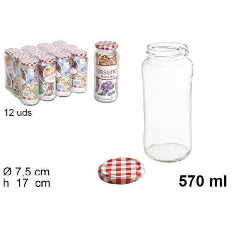 TrAdE Shop Traesio - Set 12 Pezzi Contenitore Barattolo In Vetro Con Coperchio Multiuso 570 Ml 105598 -
