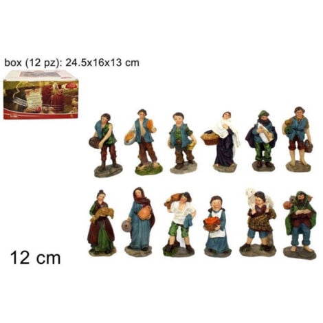 TrAdE Shop Traesio - Set 12 Pezzi Pastori Statuine Presepe Assortiti Presepio Di Natale Altezza 12cm -