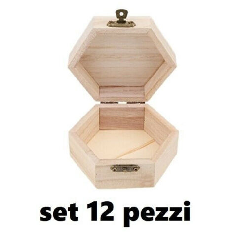 TrAdE Shop Traesio - Set 12 Scatoline In Legno Decoupage Portagioie Scatola Cofanetto Esagonali -